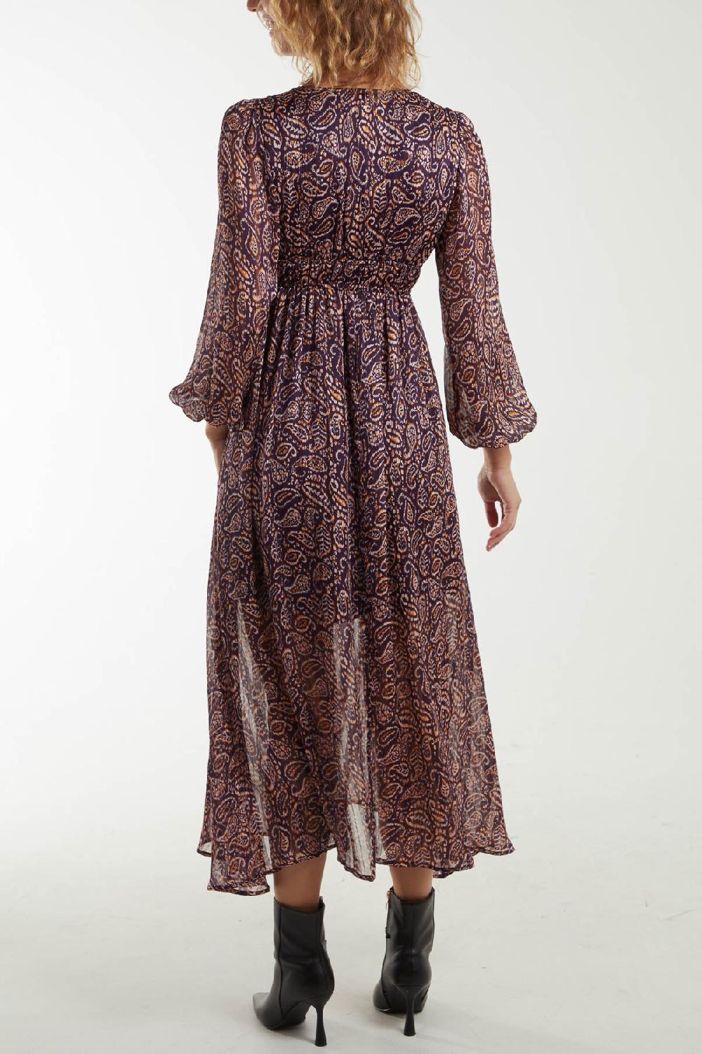 Qed London Paisley Print Shirred Waist Maxi Dress