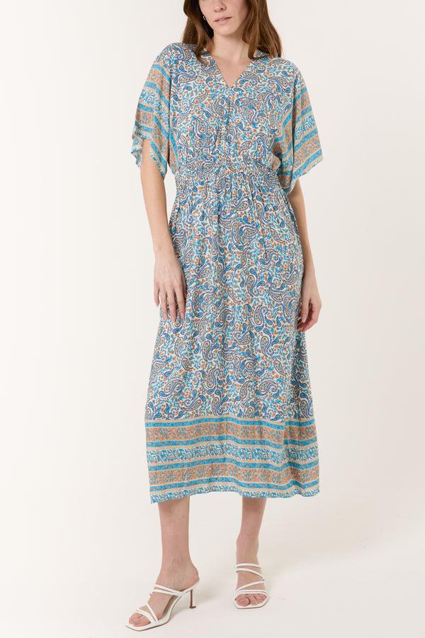 Qed London Paisley Print V-Neck & Back Midi Dress