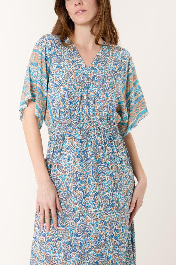Qed London Paisley Print V-Neck & Back Midi Dress
