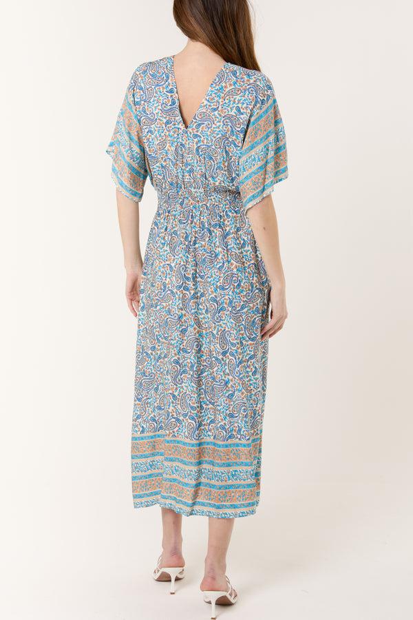 Qed London Paisley Print V-Neck & Back Midi Dress