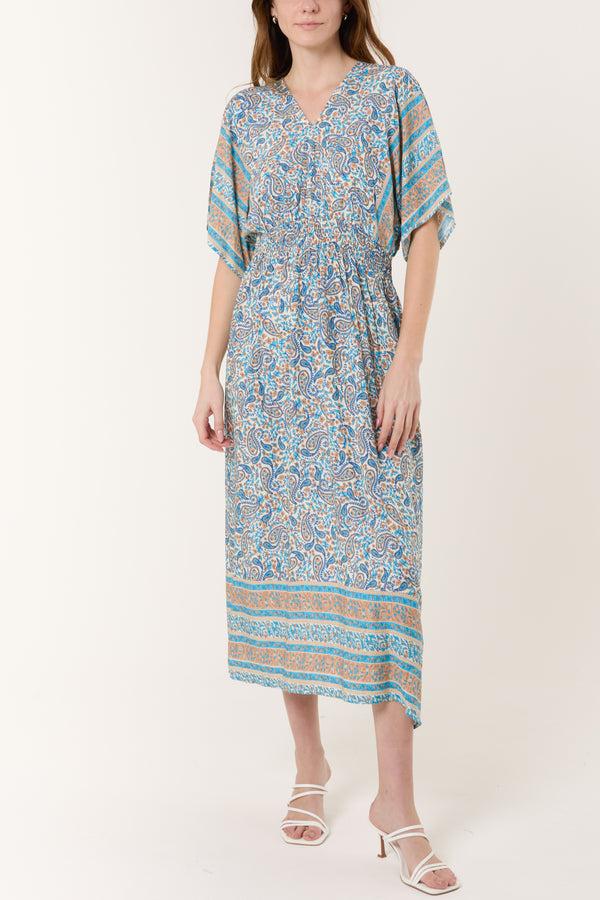 qed london Paisley Print V-Neck & Back Midi Dress