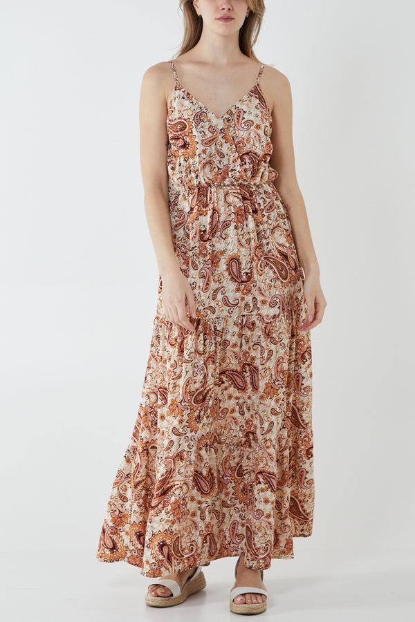 Qed London Paisley Print Wrap Front Maxi Dress