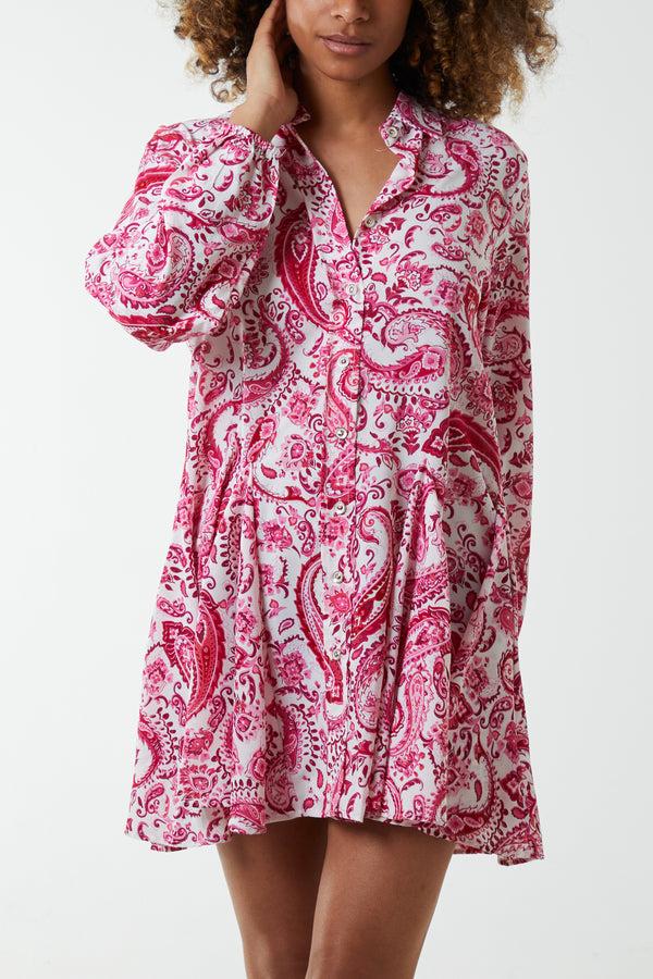 Qed London Paisley Shirt Mini Dress