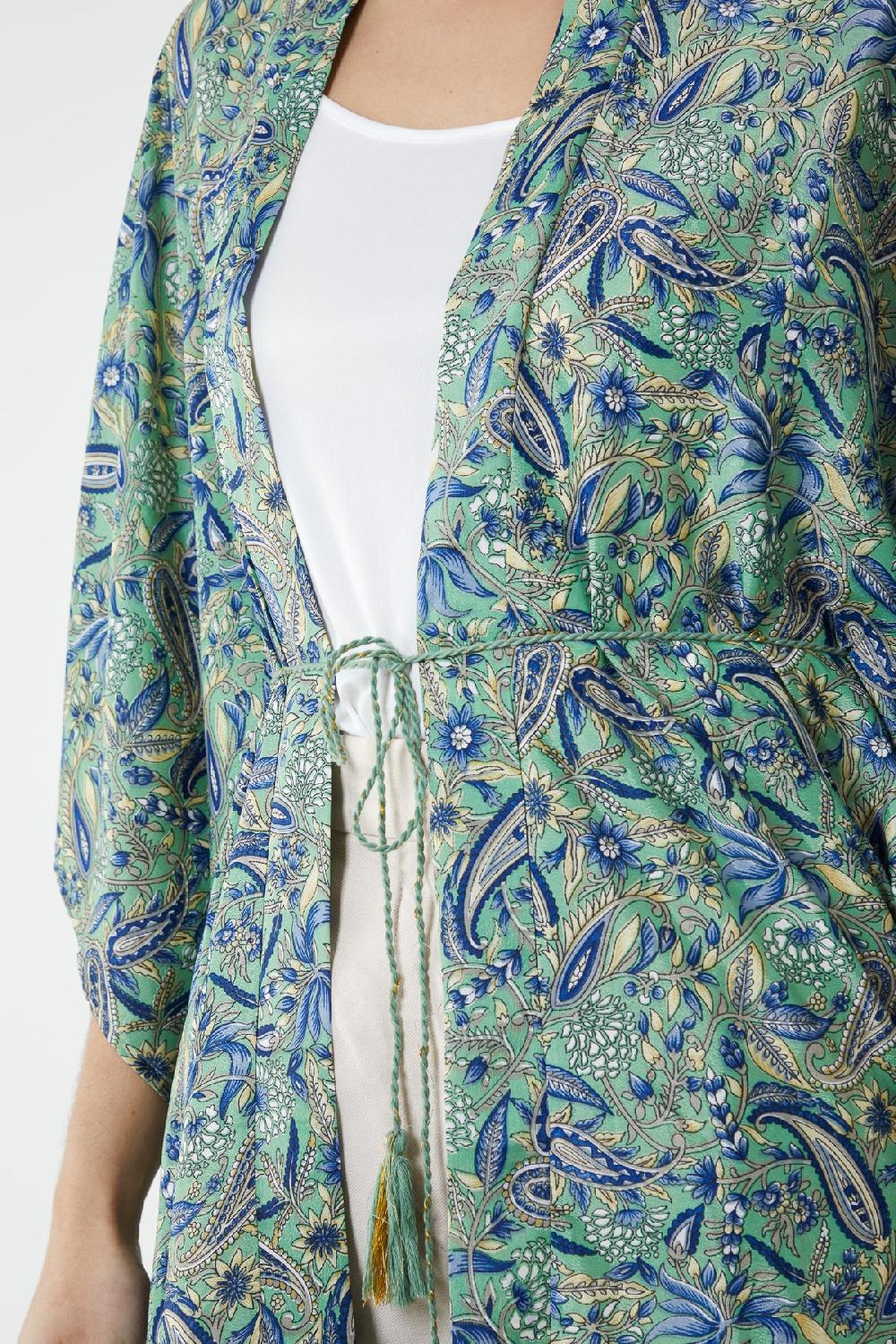 Qed London Paisley Tassle Tie Kimono