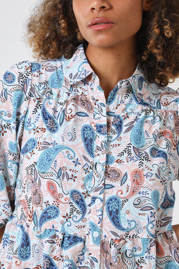 Qed London Paisley Trapeze Tiered Shirt Dress