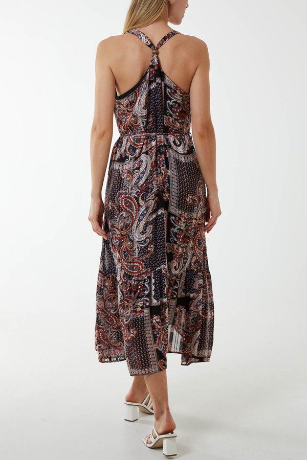 Qed London Paisley Wooden Bead Strappy Midi Dress