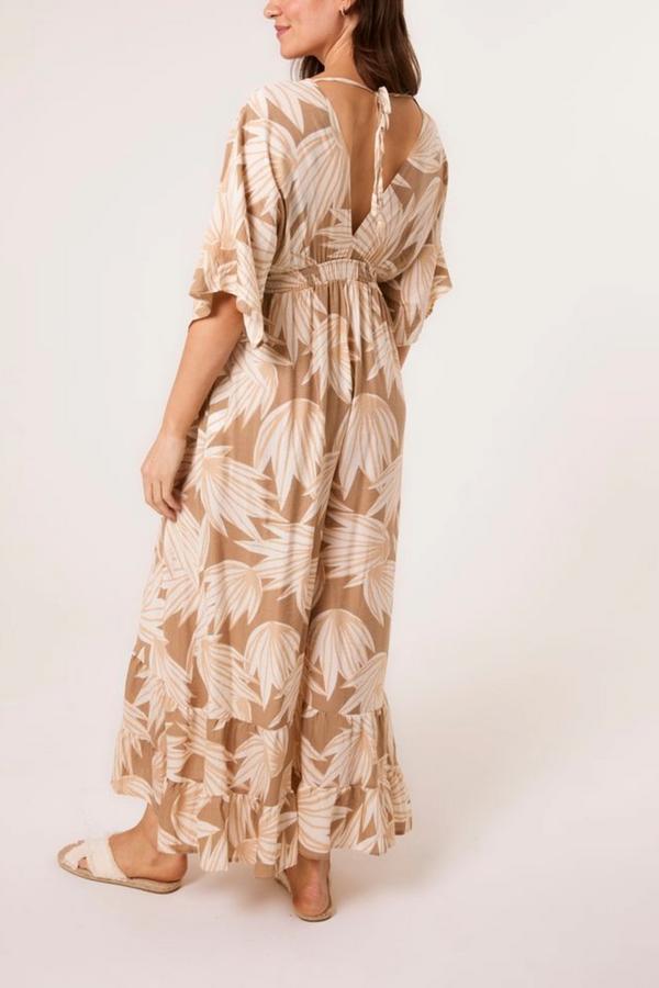 Qed London Palm Leaf Print Wide Leg Jumpsuit