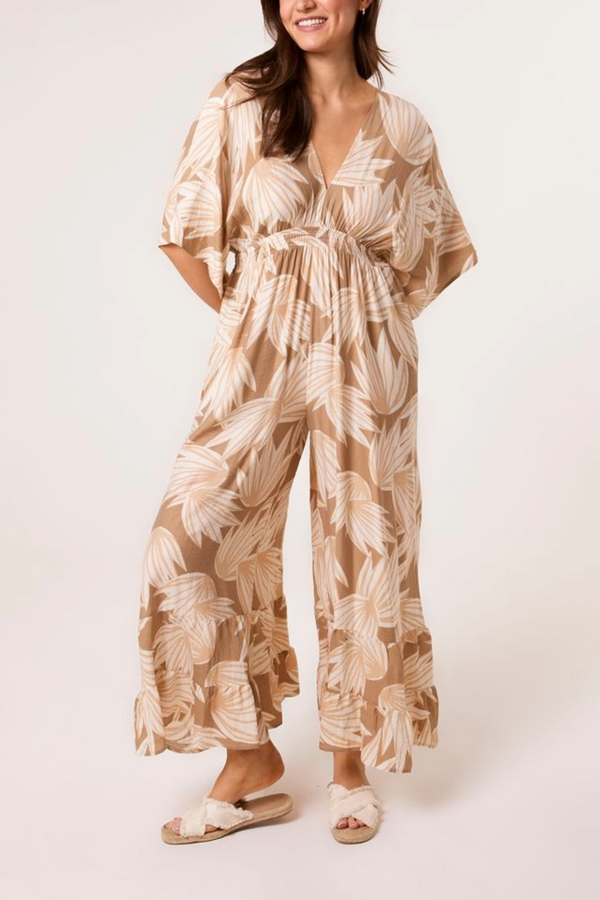 qed london Palm Leaf Print Wide Leg Jumpsuit