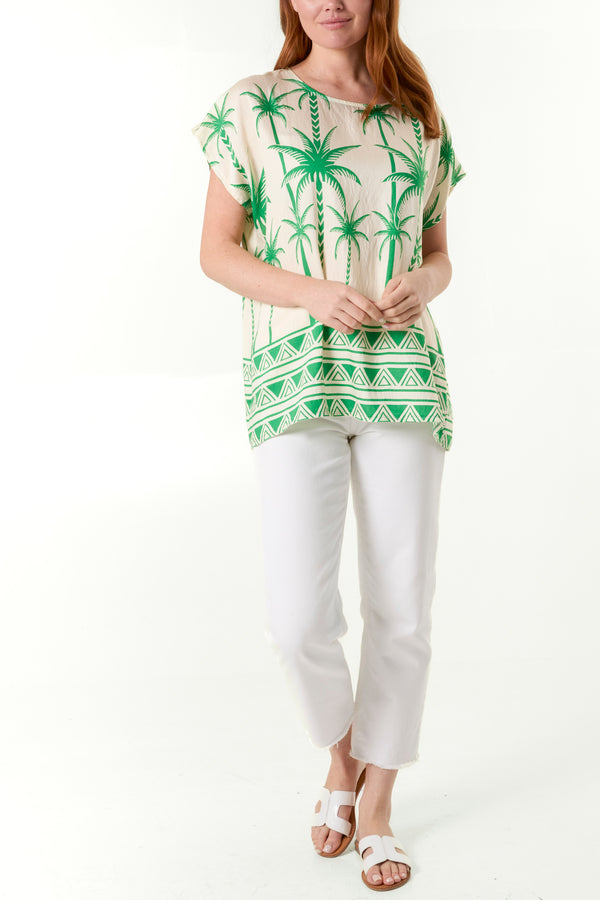 Qed London Palm Print Round Neck Top