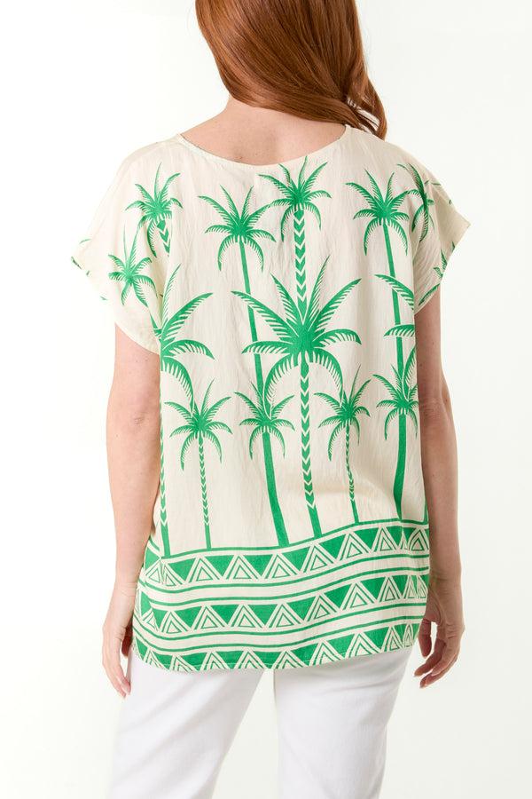 Qed London Palm Print Round Neck Top