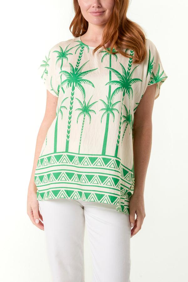 Qed London Palm Print Round Neck Top