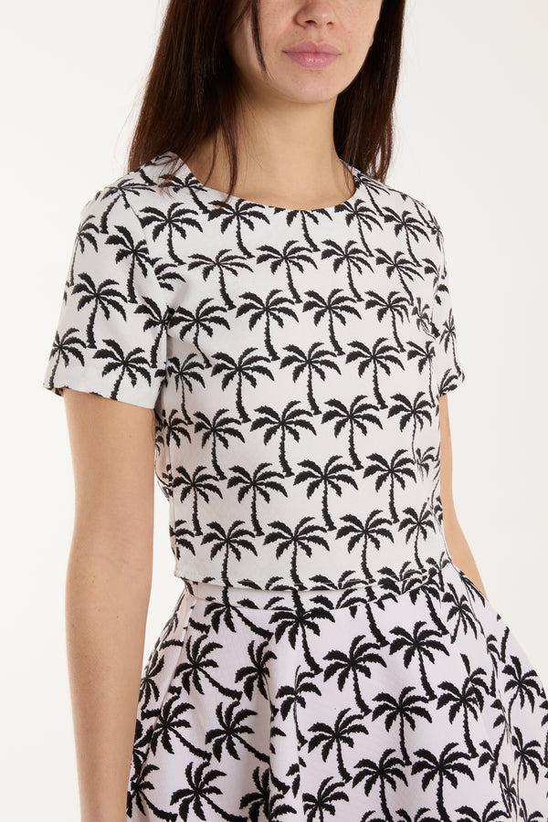 Qed London Palm Print Textured Skirt & Top Set