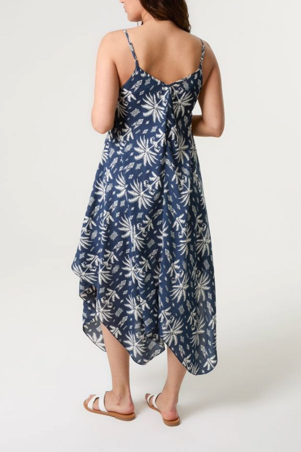 Qed London Palm Tree Print Hanky Hem Dress