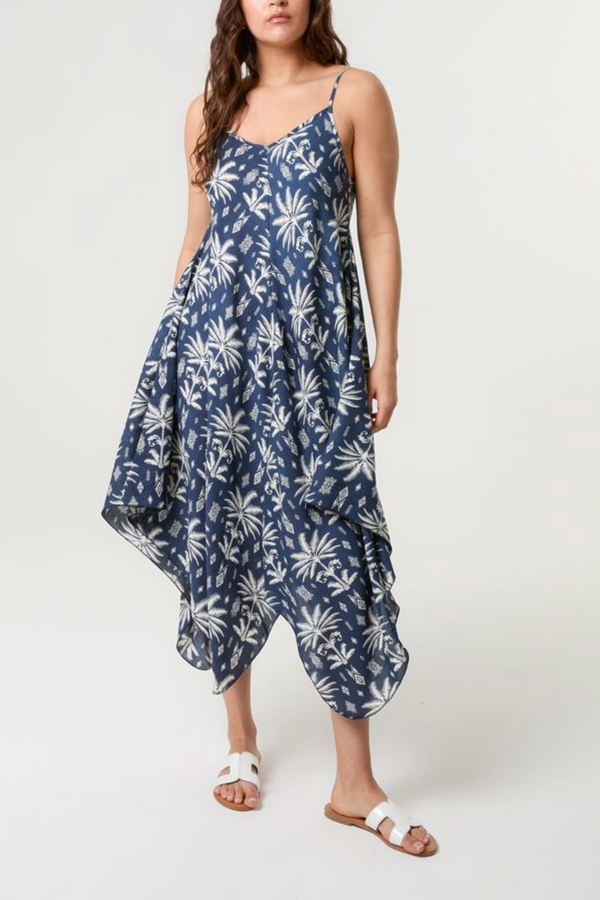 qed london Palm Tree Print Hanky Hem Dress