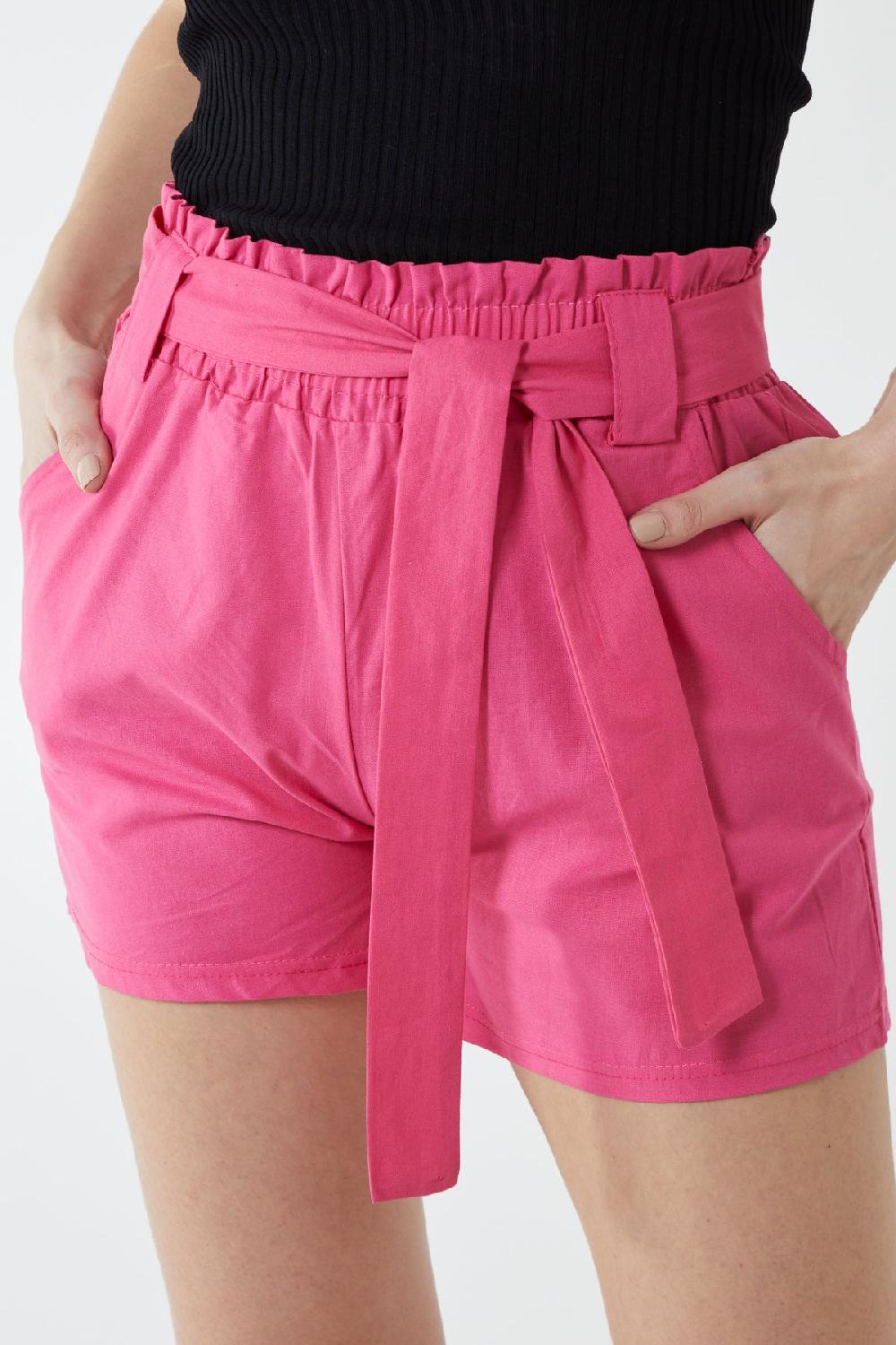 Qed London Paper Bag Waist Belted Shorts