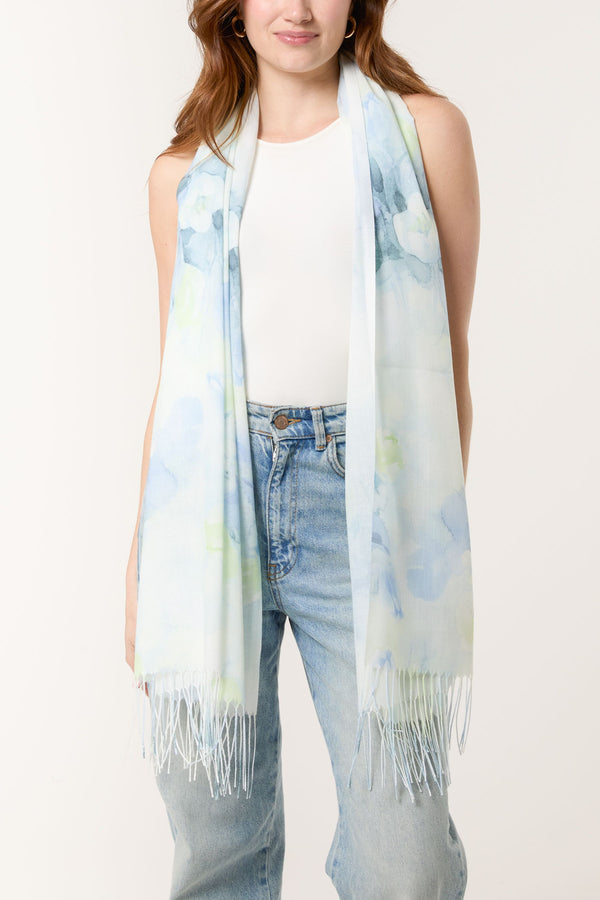 Qed London Pastel Floral Print & Tassel Scarf