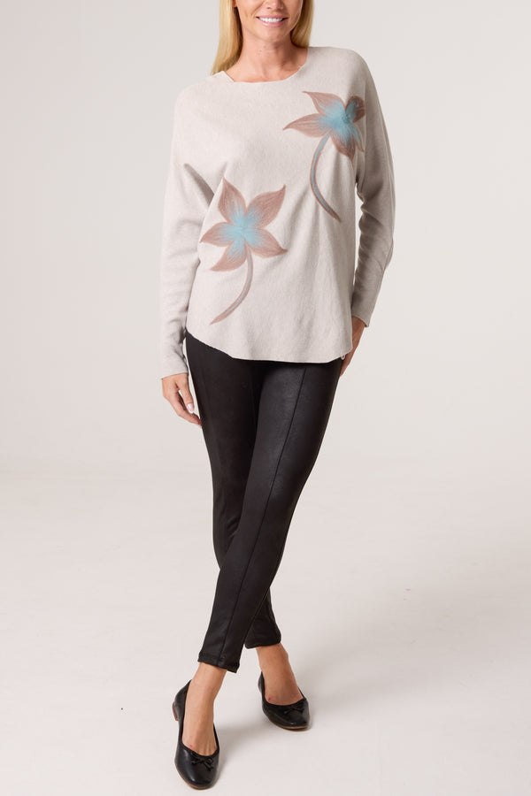 Qed London Pastel Leaf Embellished Knit Jumper
