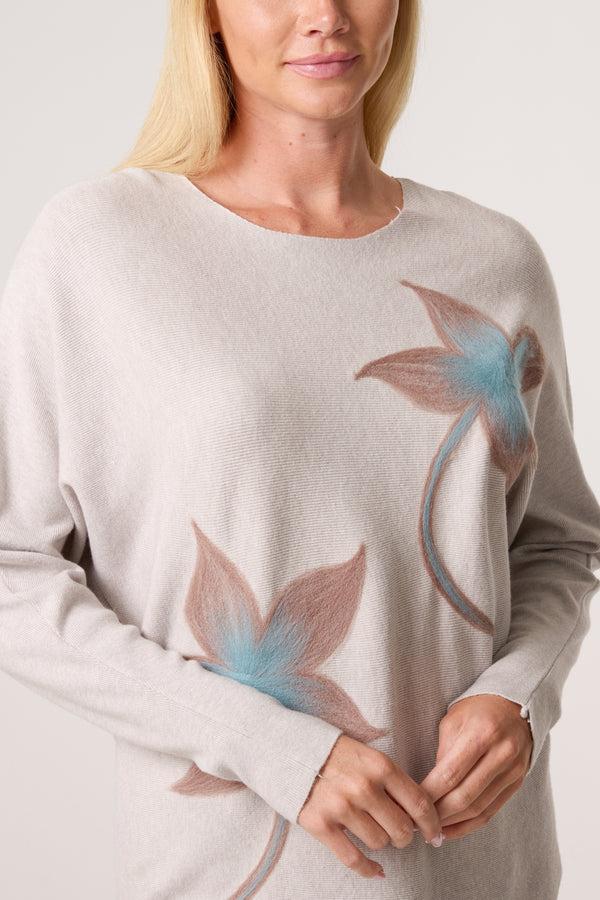 Qed London Pastel Leaf Embellished Knit Jumper