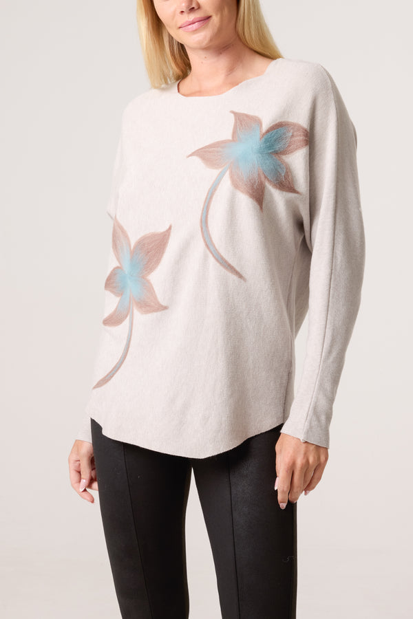 qed london Pastel Leaf Embellished Knit Jumper