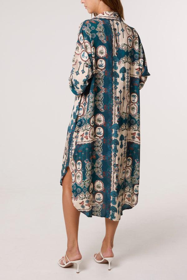 Qed London Patchwork Collar Pockets Midi Dress