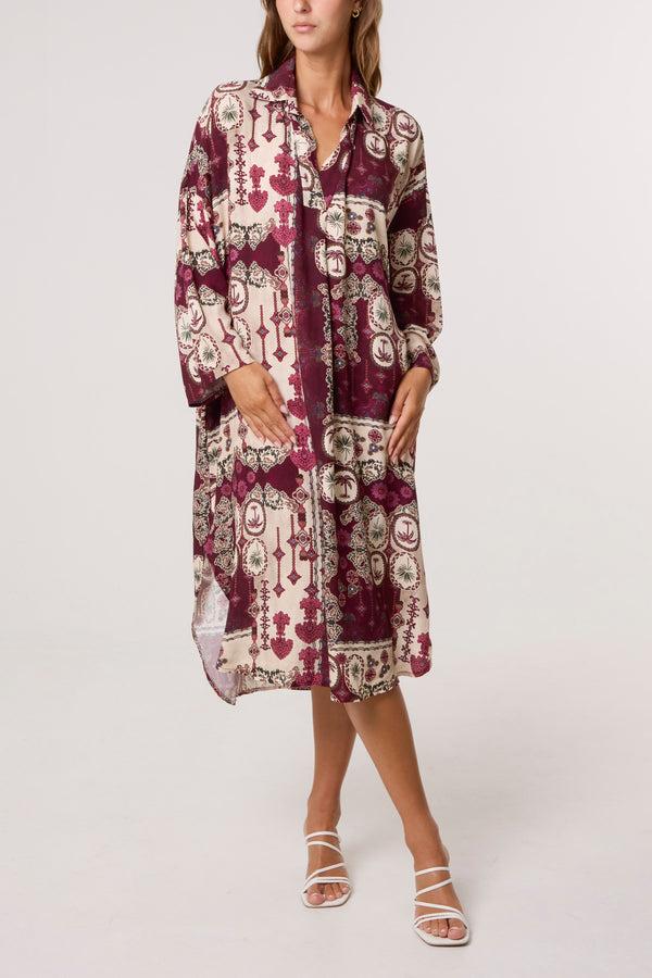 Qed London Patchwork Collar Pockets Midi Dress