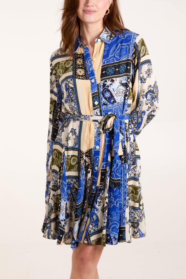 Qed London Patchwork Godet Shirt Dress