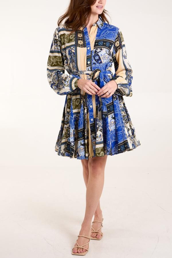 qed london Patchwork Godet Shirt Dress