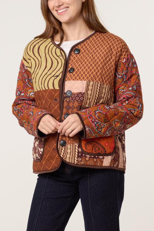 qed london Patchwork Print Quilted Jacket