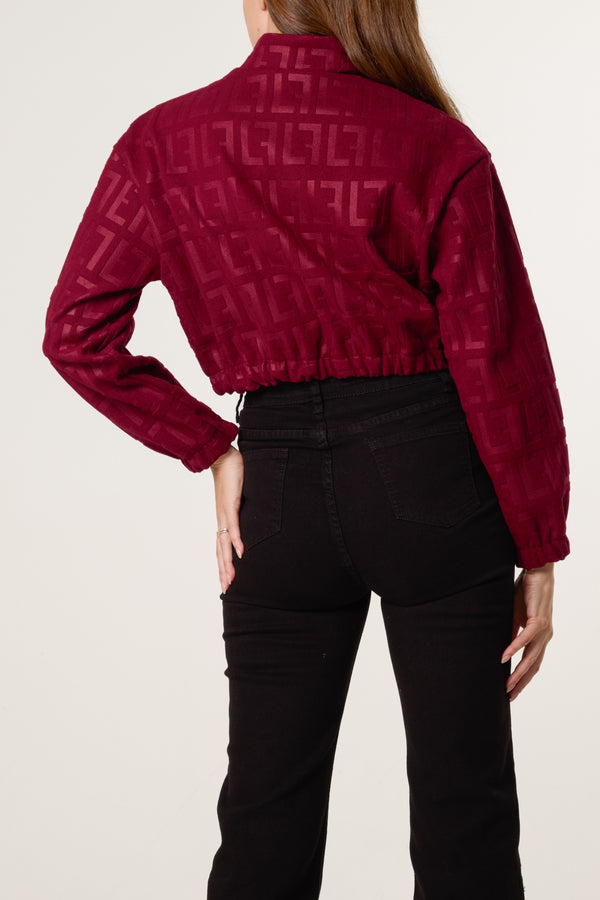 Qed London Patterned Wool Like Cropped Bomber