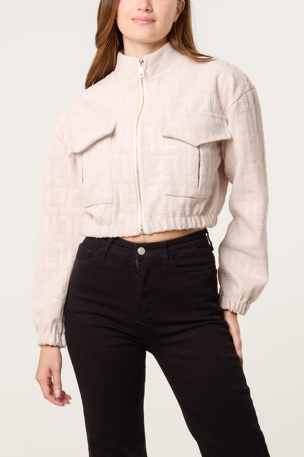 Qed London Patterned Wool Like Cropped Bomber