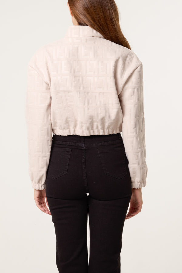 Qed London Patterned Wool Like Cropped Bomber