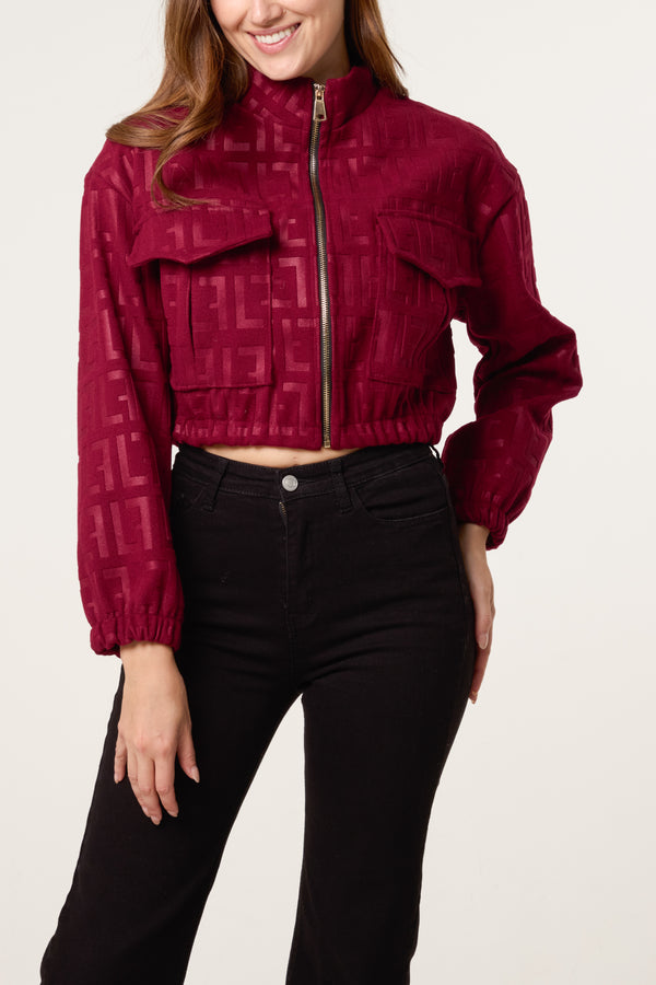 qed london Patterned Wool Like Cropped Bomber