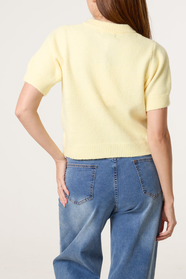 Qed London Pearl Bow Button Knit Cardigan