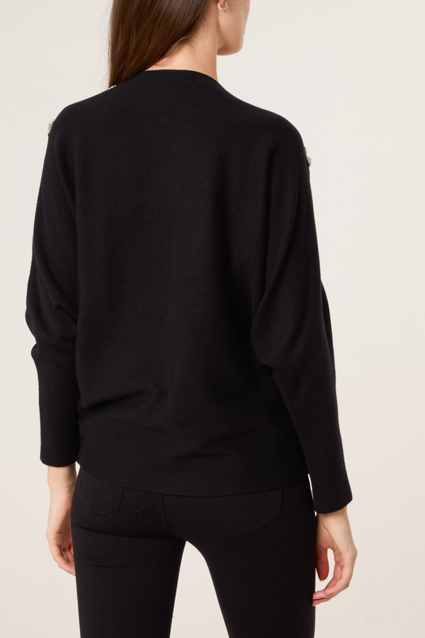 Qed London Pearl Bow Cut Out Sleeve Jumper