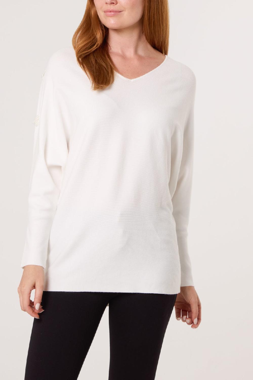 Qed London Pearl Bow Cut Out Sleeve Jumper