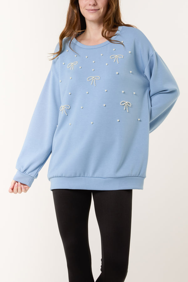 Qed London Pearl Bows Soft Touch Sweatshirt