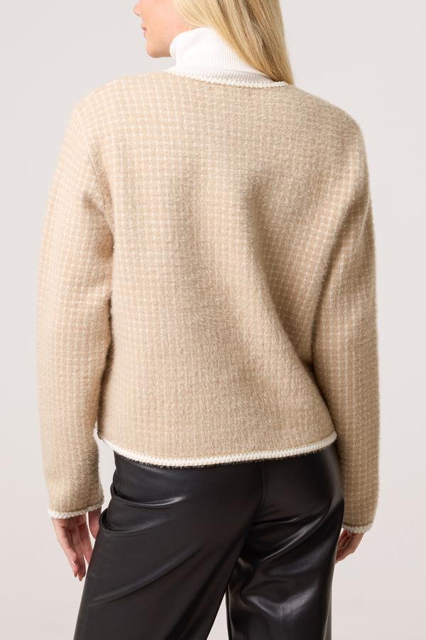 Qed London Pearl Button Check Knit Cardigan