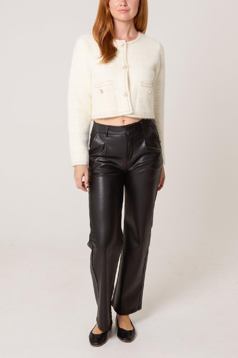 Qed London Pearl Button Check Knit Cardigan