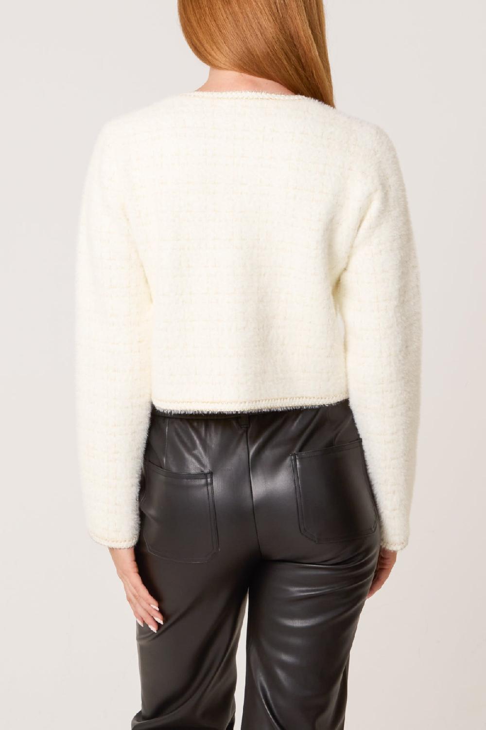 Qed London Pearl Button Check Knit Cardigan