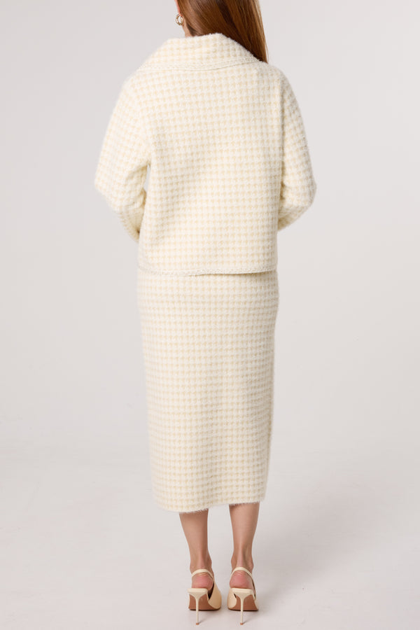 Qed London Pearl Button Check Knit Cardigan & Skirt