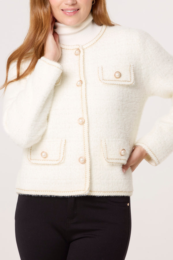 Qed London Pearl Button Knit Pocket Cardigan