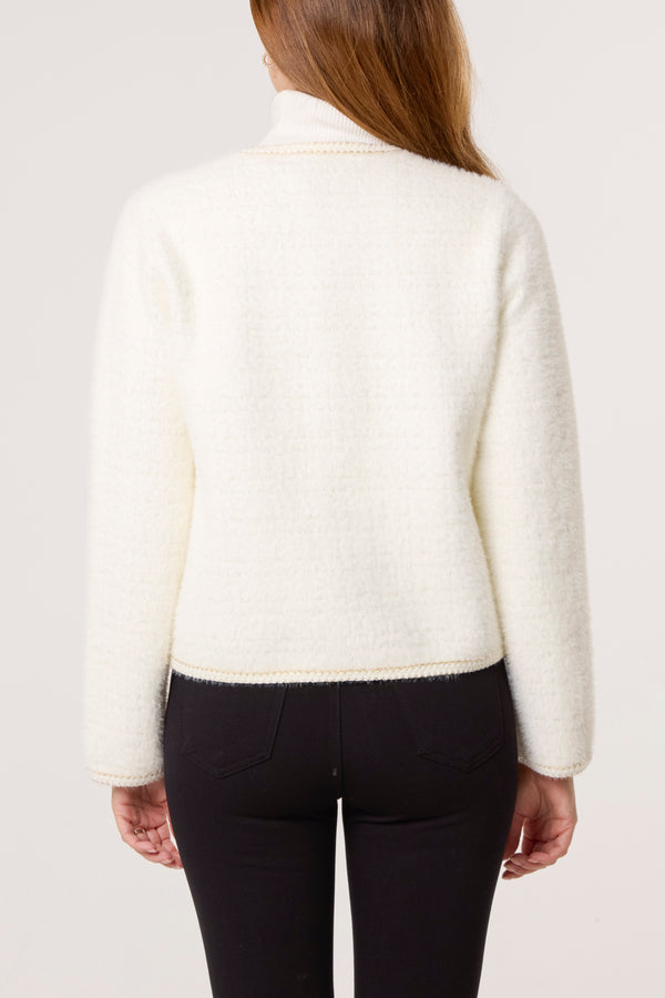 Qed London Pearl Button Knit Pocket Cardigan