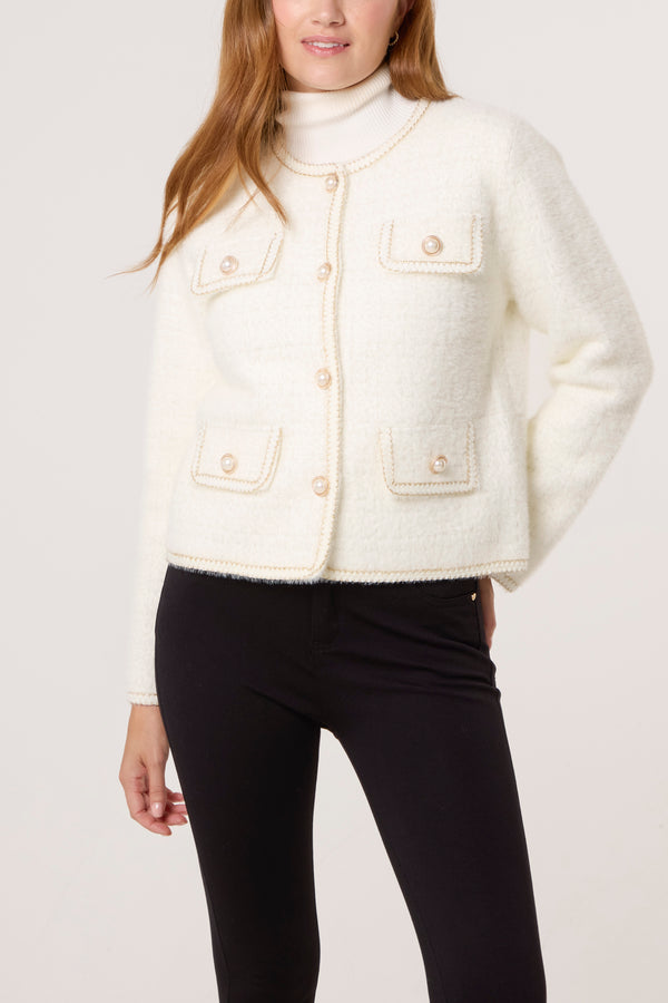 qed london Pearl Button Knit Pocket Cardigan
