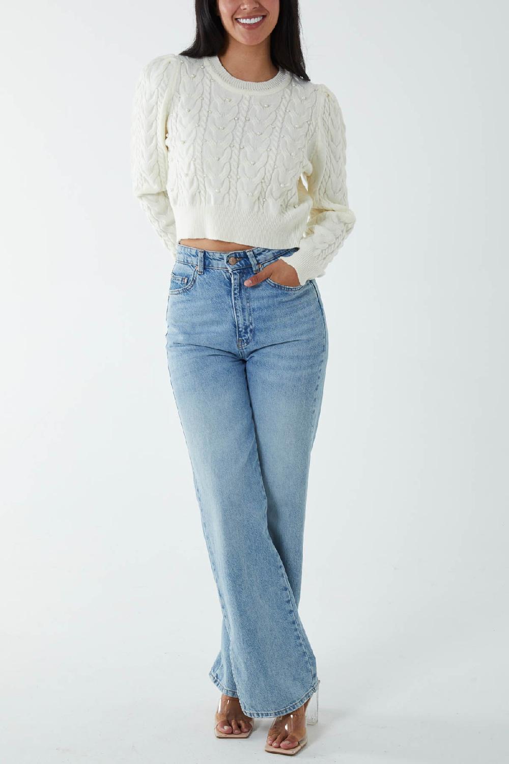 Qed London Pearl Cable Knit Cropped Jumper