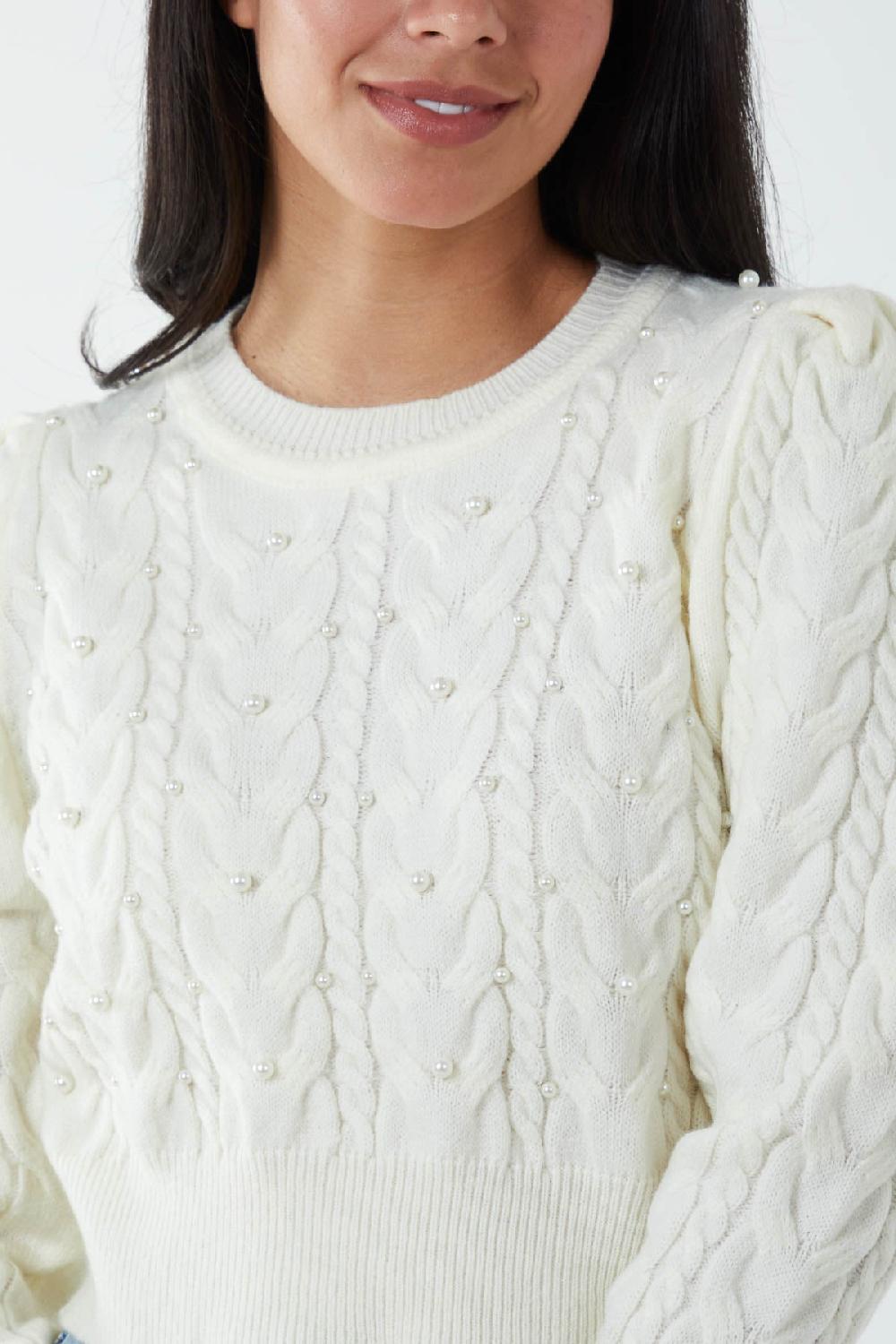 Qed London Pearl Cable Knit Cropped Jumper