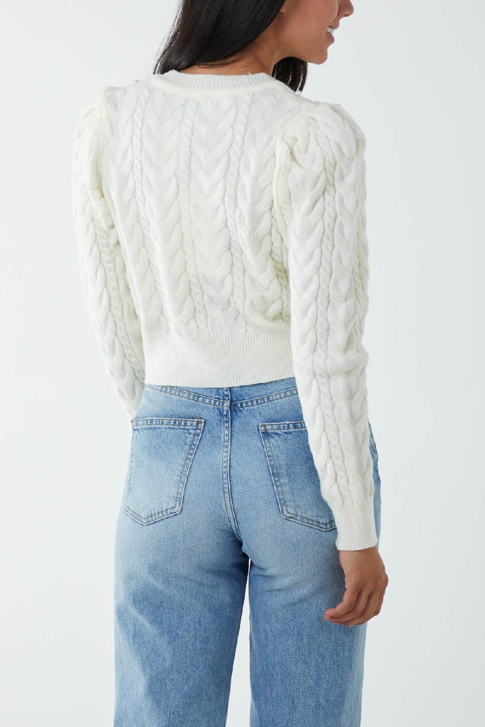 Qed London Pearl Cable Knit Cropped Jumper