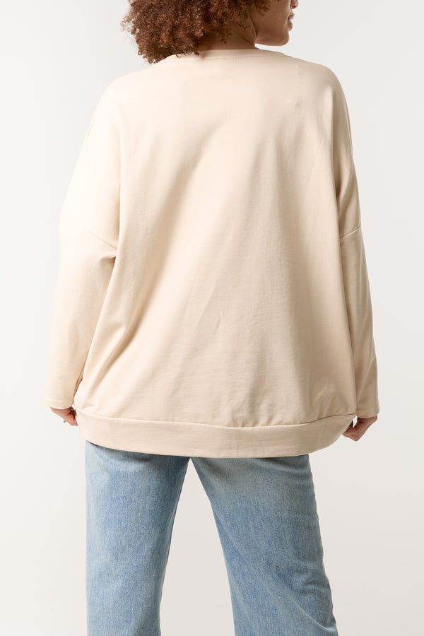 Qed London Pearl & Diamante Heart Cotton Top