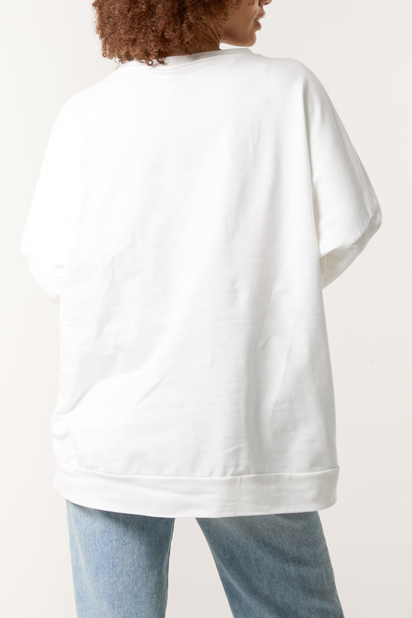 Qed London Pearl & Diamante Heart Cotton Top