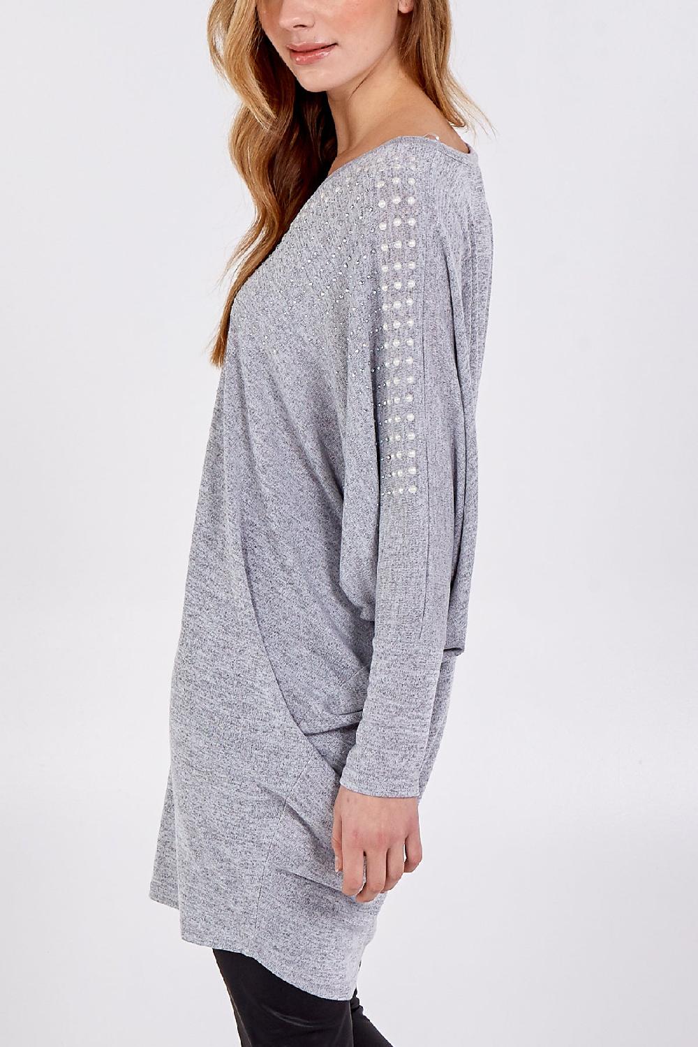 Qed London Pearl Embellished Batwing Top