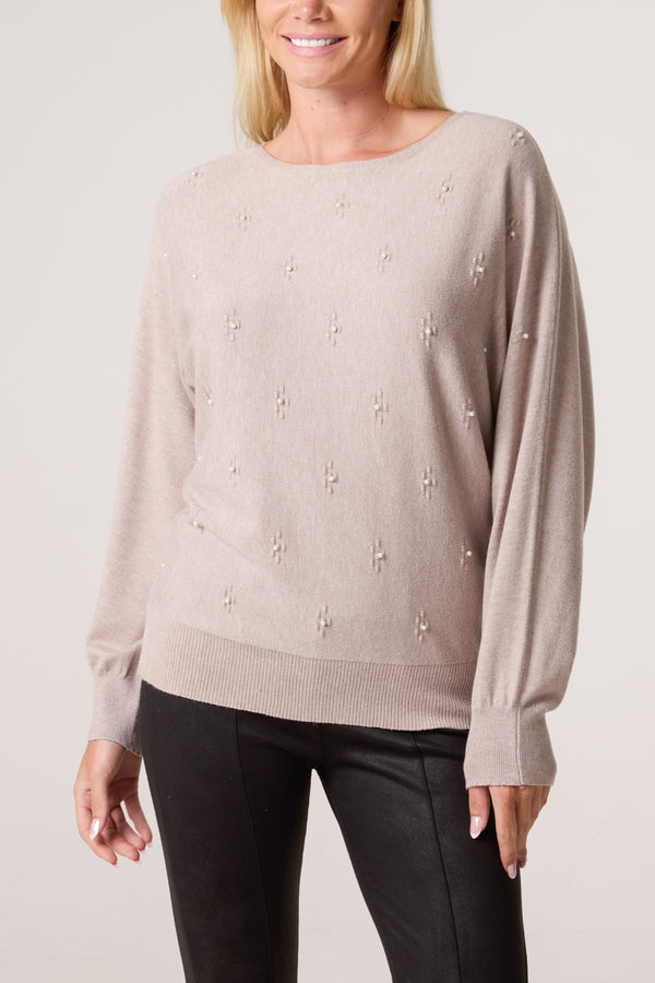 qed london Pearl Embellished Ditsy Floral Jumper